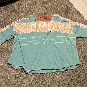Free People Short Sleeve Tee in Teal and Orange oversized XS